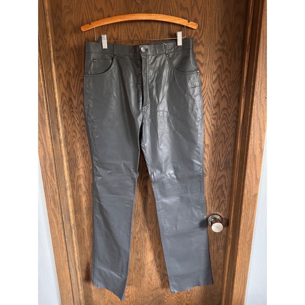 Alan Michaels Spiegel Vintage Mens Grey Leather Pants Straight Leg Biker Size 32